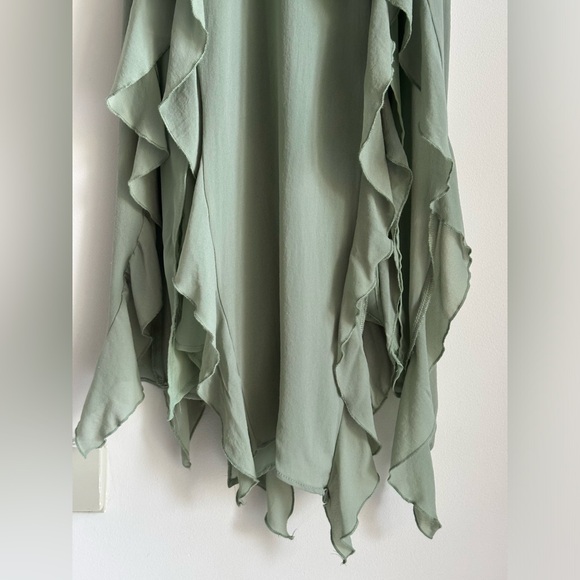 ZARA SS23 Sea Green Ruffle Maxi Dress Spaghetti Straps XS - Picture 10 of 15